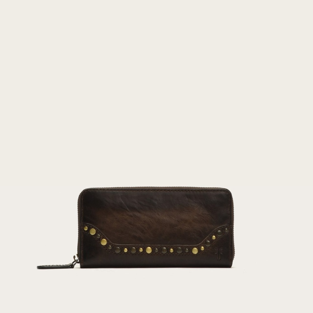 Frye Melissa Western Stud Zip Wallet Brown NWT